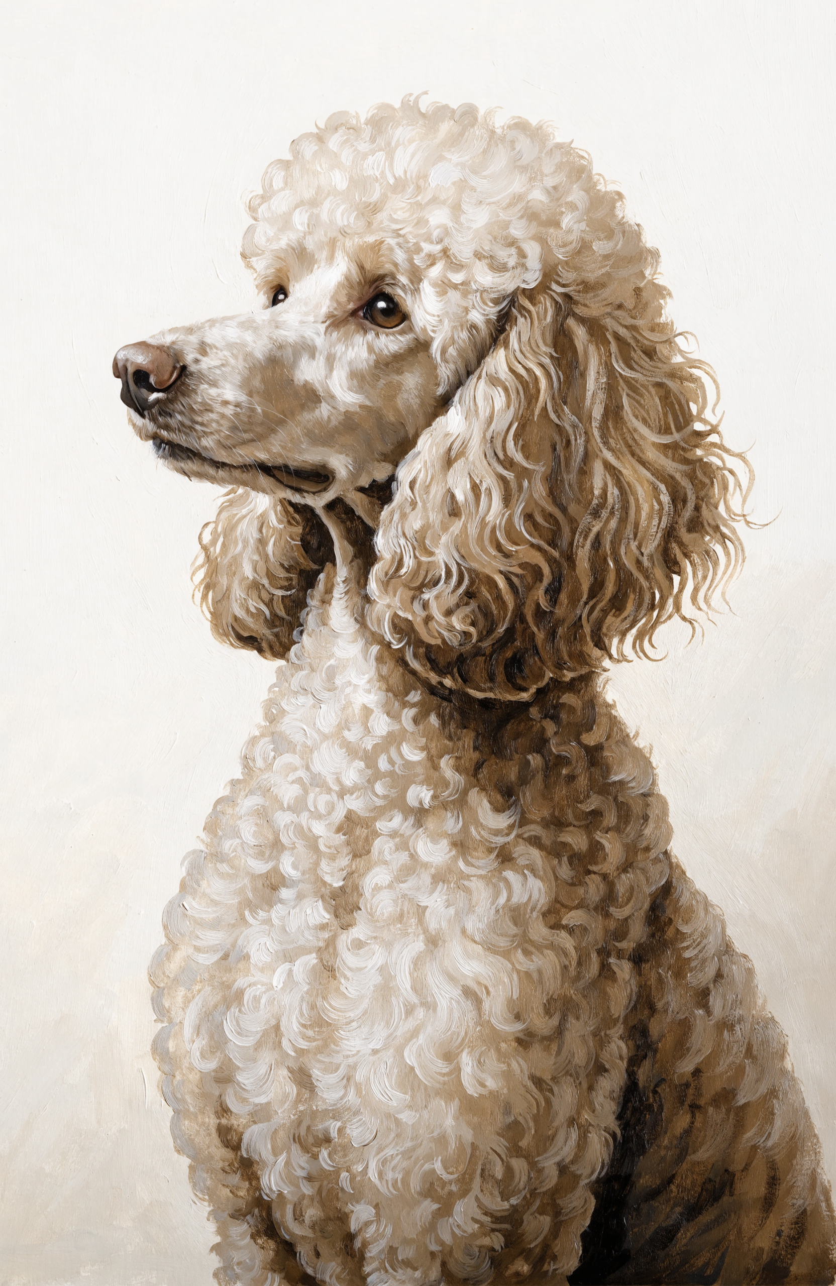 Beispiel-Portrait im Pfotengalerie-Stil — dein Tier wird nach deinem Foto gezeichnet: Pudel-Portrait auf Leinwand — Locken inklusive