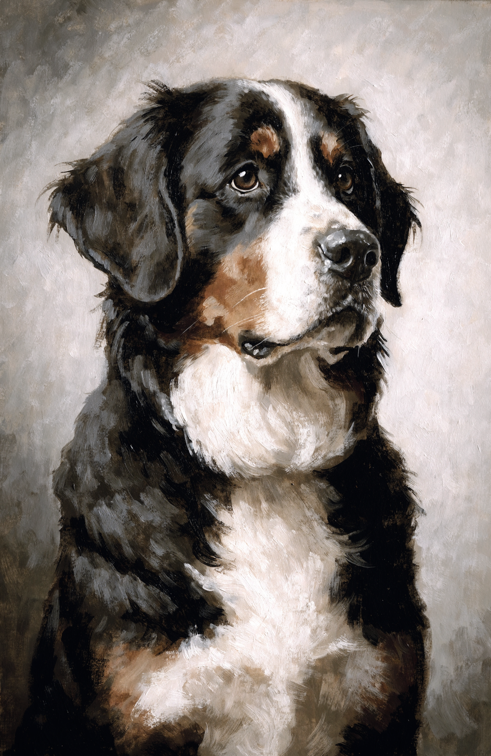 Beispiel-Portrait im Pfotengalerie-Stil — dein Tier wird nach deinem Foto gezeichnet: Berner Sennenhund auf Leinwand — der ruhige Riese an deiner Wand