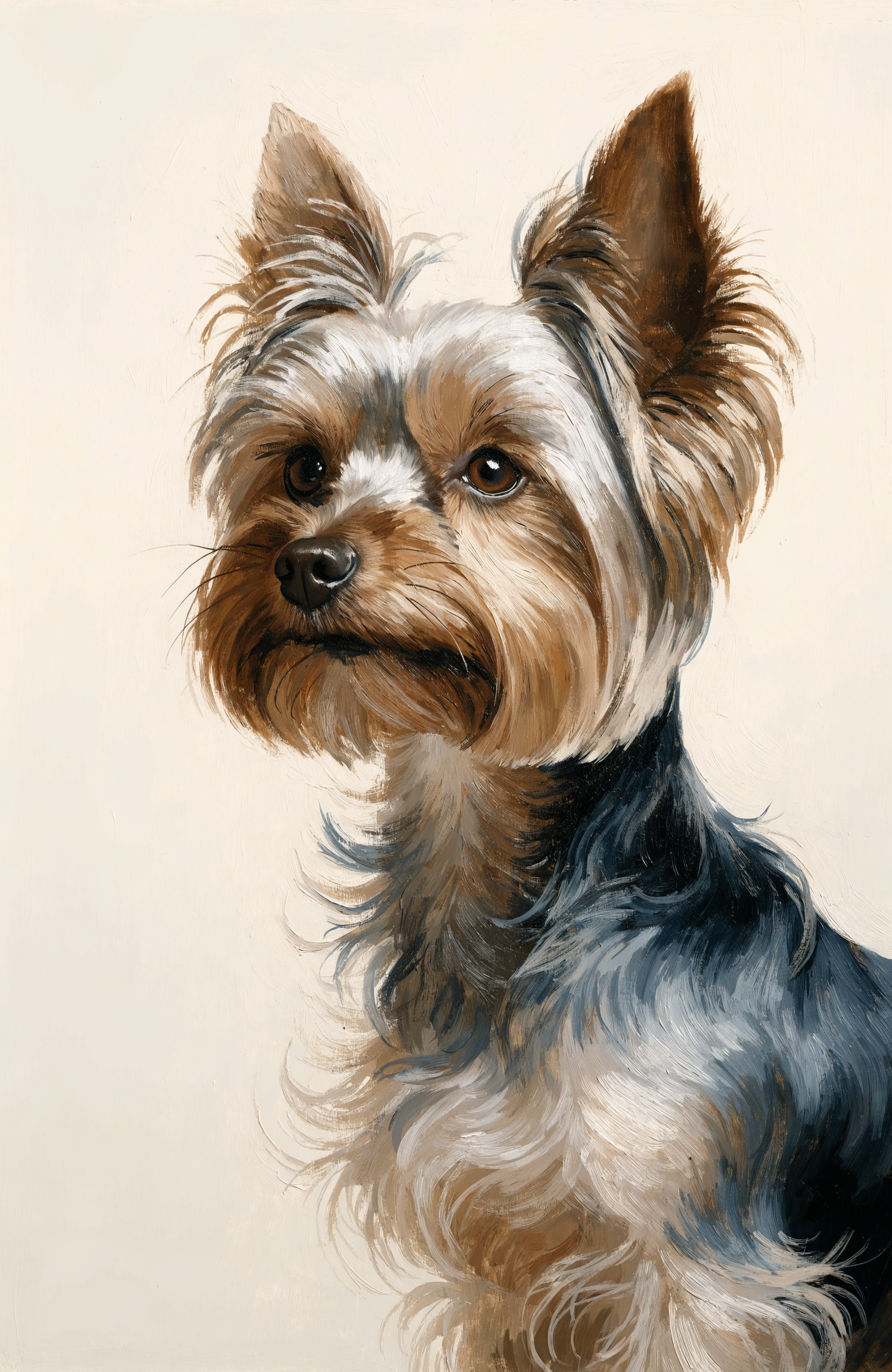 Beispiel-Portrait im Pfotengalerie-Stil — dein Tier wird nach deinem Foto gezeichnet: Yorkshire-Poster 50×70 — kleiner Hund, langes Haar, klare Meinung